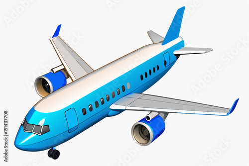 Blue and white airplane in flight travel transportation