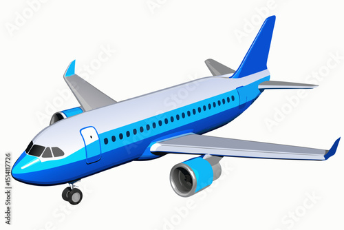 Blue and white airplane in flight travel transportation