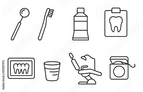 Dental care essentials icons set – silhouette, hygiene and oral health symbols