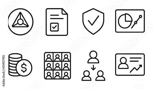 Dao governance outline icons set – management, decision-making and organization symbols