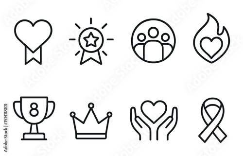 Volunteer recognition silhouette icons set – appreciation, award and honor symbols
