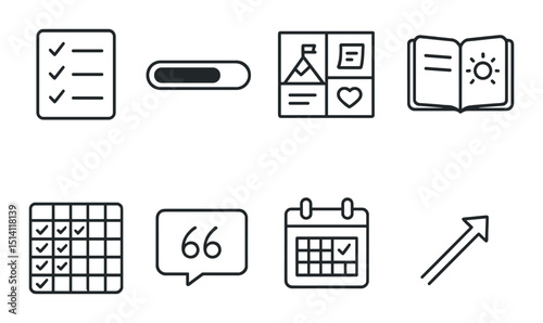 Personal growth outline icons set – development, progress and self-improvement graphics