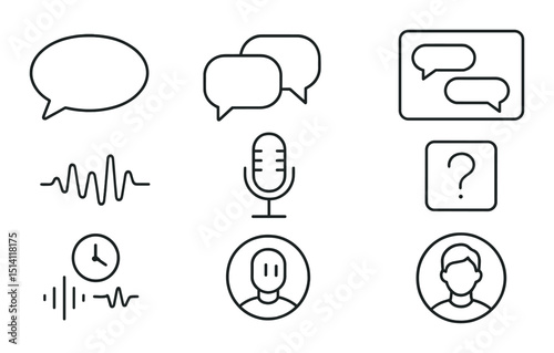 Language learning line icons set – outline, education and communication symbols