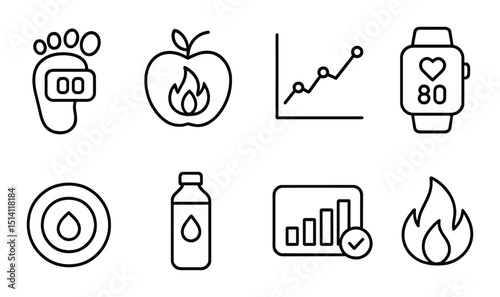 Fitness and health tracking icons set – silhouette, wellness and exercise symbols