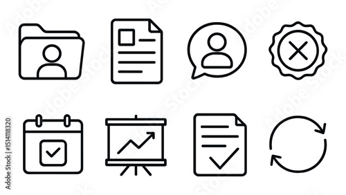 Business and office line icons set – linear, work, and productivity tools