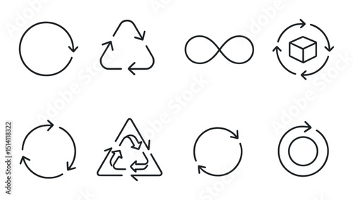 Circular economy outline icons set – sustainability, recycling, and eco-friendly symbols
