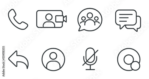 Communication icons set in outline style – connect, chat, and message symbols