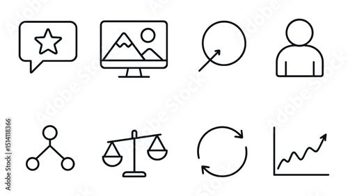 The black and white reinforcement learning outline icons set - linear, simple, ai symbols.