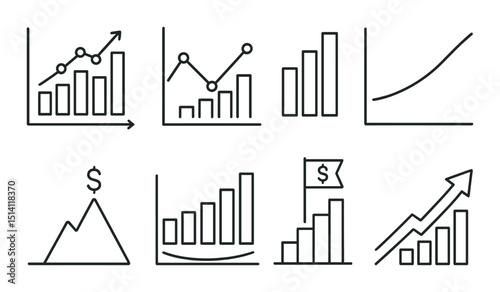 Revenue tracking line icons set – finance, analytics, and profit indicators