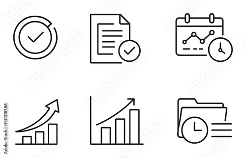 Project tracking outline icons set – simple, task management and workflow symbols