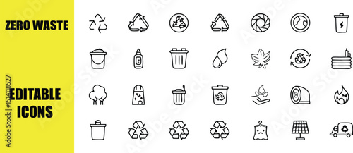 Collection of zero waste and ecology themed doodle icons