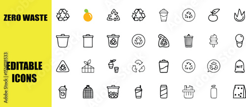 Collection of zero waste and recycling themed doodle icons