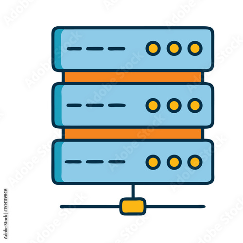 Server Rack Icon: A vibrant digital representation of a server rack, essential for data storage and network infrastructure, highlighting connectivity and digital architecture. 