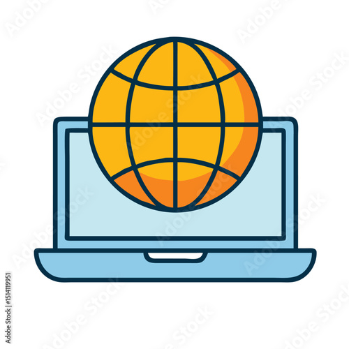 Global Network on Laptop: A stylized illustration of a golden globe resting on a laptop, symbolizing global connectivity and online access. 