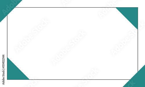 Minimal frame background with teal corner accents on a white backdrop. Clean and modern design perfect for templates, presentations, posters, or digital content with ample copy space.