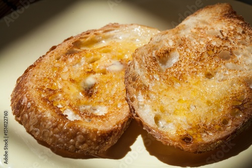 closeup of toasted sourdough slice of bred with butter