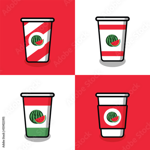 a set of four variant watermelon juice cups design, disposable watermelon cup, isolated, vector flat design	
