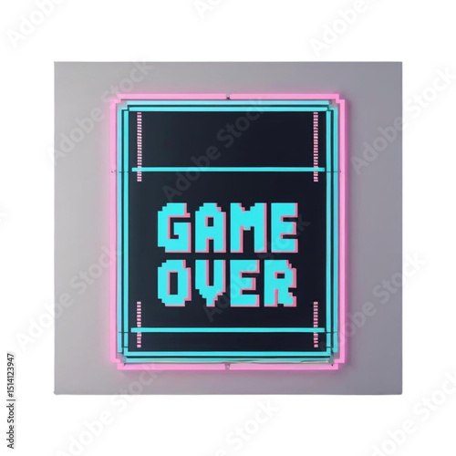 Game over neon sign pixel art retro gaming arcade aesthetic vintage style decorative wall art for gamers room decor
