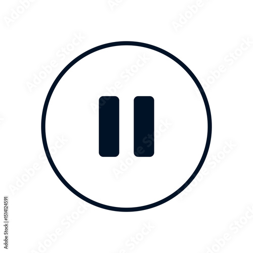 Simplified Line Art of a Round Button Containing Twin Upright Rectangles Symbolizing a Temporary Interruption or Halt in Digital Content