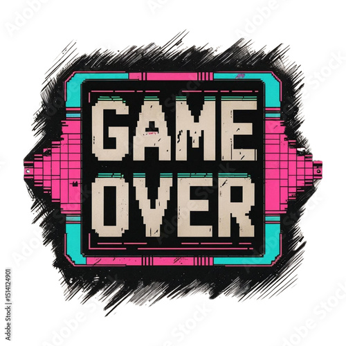 Game over pixel art design for gamers and retro gaming enthusiasts with pixelated text and arcade style frame