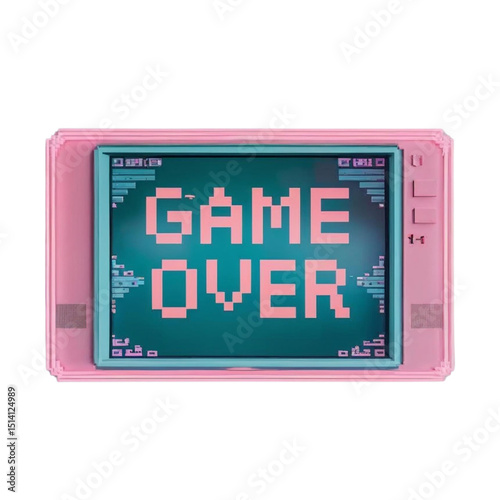 Retro pink television with game over screen pixel art for gaming and nostalgic tech enthusiasts vintage design