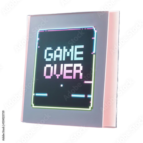 Game over screen pixel art retro arcade game failure vintage gaming console end of game digital display