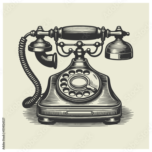 old fashioned telephone, vintage telephone hand drawing vector