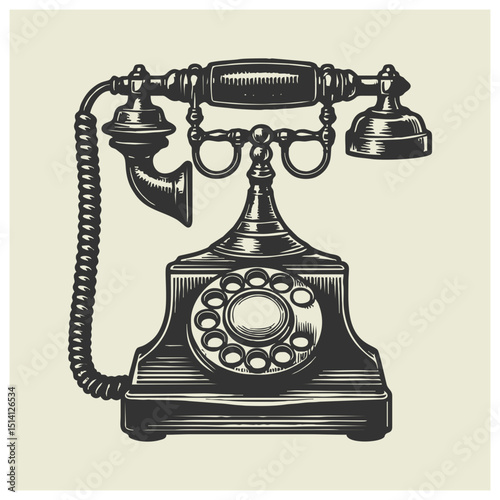old fashioned telephone, vintage telephone hand drawing vector