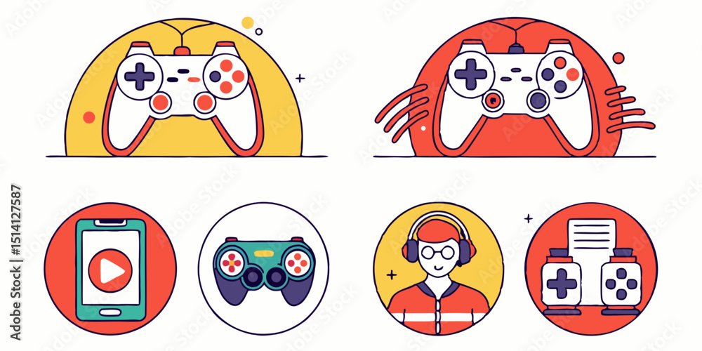Creative illustration showcasing various gaming elements and accessories for enthusiasts and professionals Creative illustration showcasing various gaming elements and accessories for enthusiasts and professionals