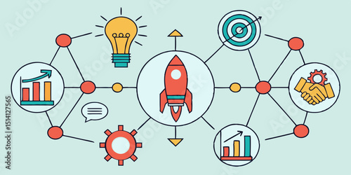 Rocket launch concept illustrating innovation, teamwork, and strategic planning for business growth and success in a digital era