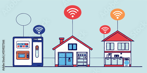 Modern smart home technology connecting various appliances and devices in a residential setting