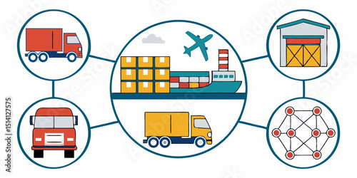Logistics network showcasing transportation modes and cargo management systems in a modern supply chain
