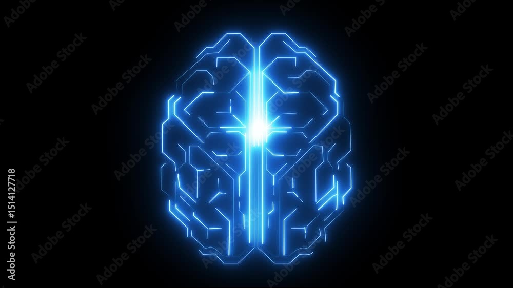 Artificial intelligence (AI) brain animation, big data flow analysis, deep learning modern technologies concepts. Robotic system. Intellectual programming of future human. Super fast digital network.
