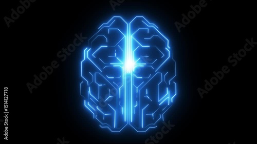Artificial intelligence (AI) brain animation, big data flow analysis, deep learning modern technologies concepts. Robotic system. Intellectual programming of future human. Super fast digital network.