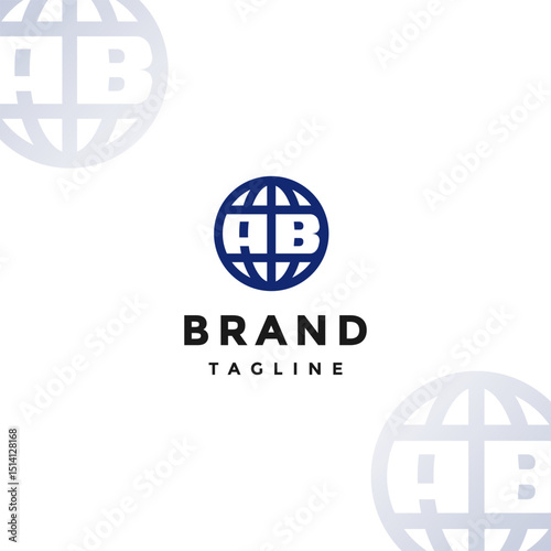Initial AB Letter Inside Globe Icon Logo Design. Initial AB Letter Between Equator Lines Logo Design.