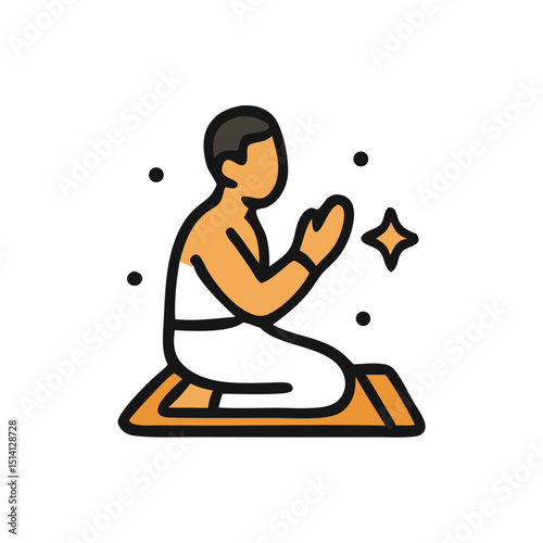Muslim Man Praying Icon – Flat Islamic Worship Illustration