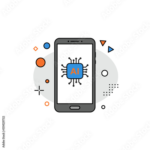 Smartphone displaying ai chip technology symbol with abstract geometric design background
