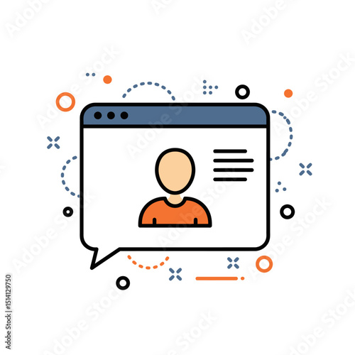 Illustration of a user profile chat window with digital communication elements