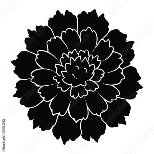 marigold flower icon with multiple ruffled petals. silhouette vector illustration on white background