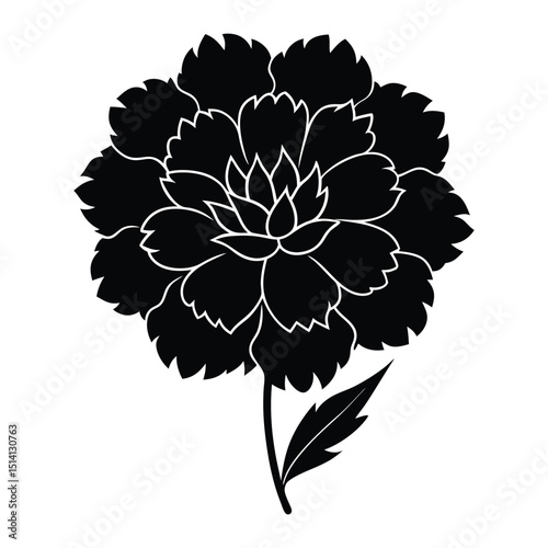 marigold flower icon with multiple ruffled petals. silhouette vector illustration on white background