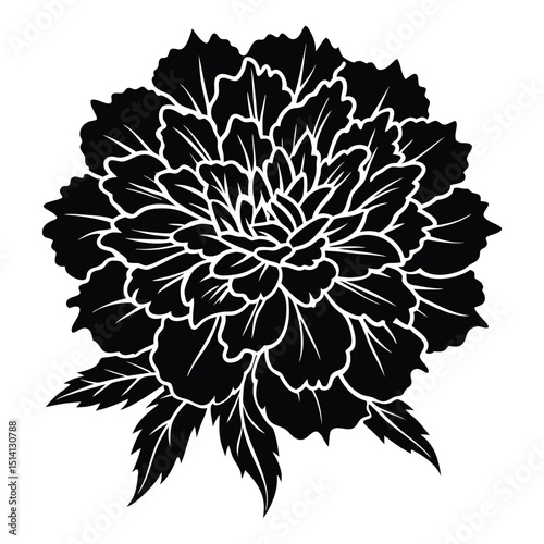 marigold flower icon with multiple ruffled petals. silhouette vector illustration on white background
