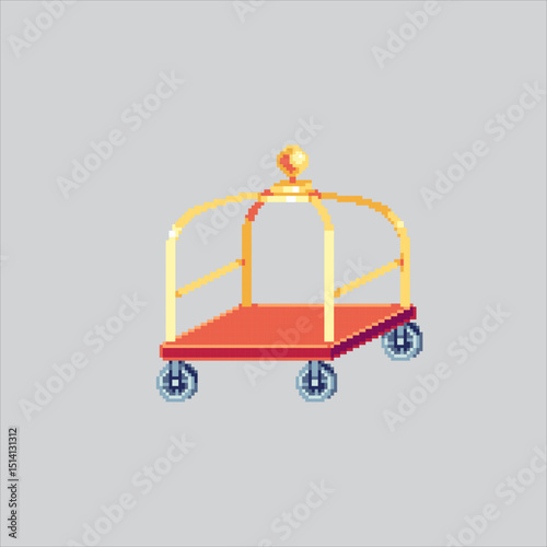 Pixel art illustration Luggage Trolley. Pixelated Suitcase Cart. Suitcase Luggage Trolley Cart Icon pixelated for the pixel art game and icon for website and video game. old school retro.