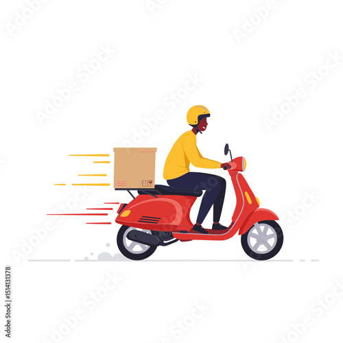 Cartoon biker riding a red scooter, a fun transport illustration
