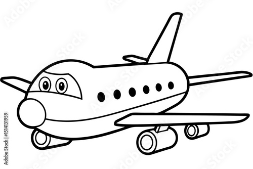 Adorable cartoon airplane ready for takeoff coloring page