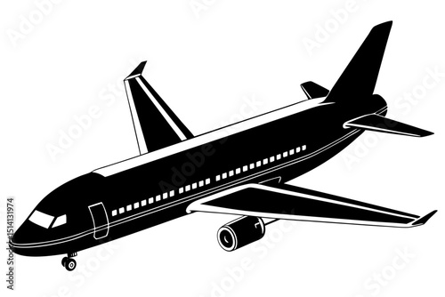 Airplane silhouette black and white air travel flight journey