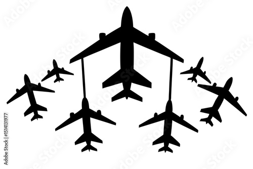 Airplane silhouette formation flight air travel transportation