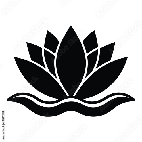 lotus flower icon floating on water with layered petals silhouette vector illustration on white background