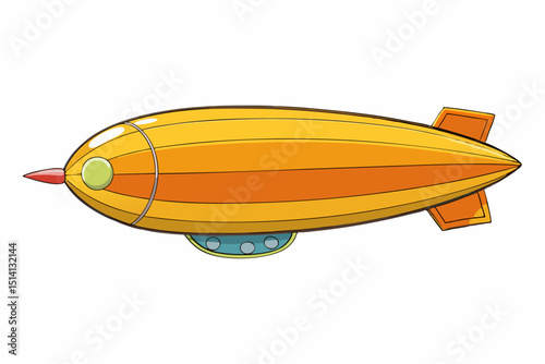 Cartoon yellow airship blimp retro vintage design illustration