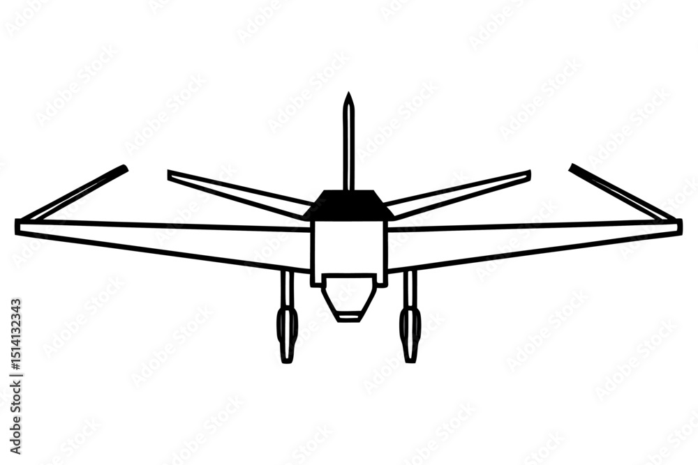 Futuristic aircraft design front view simple line art illustration Futuristic aircraft design front view simple line art illustration