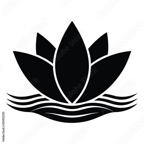 lotus flower icon floating on water with layered petals silhouette vector illustration on white background